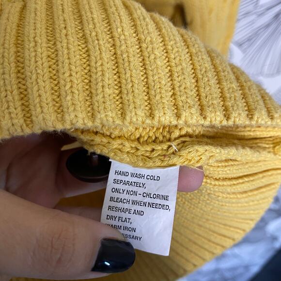 Jeanne Pierre Mockneck Cable Knit Sweater Yellow Pullover Long Sleeve Size Small - Picture 4 of 7